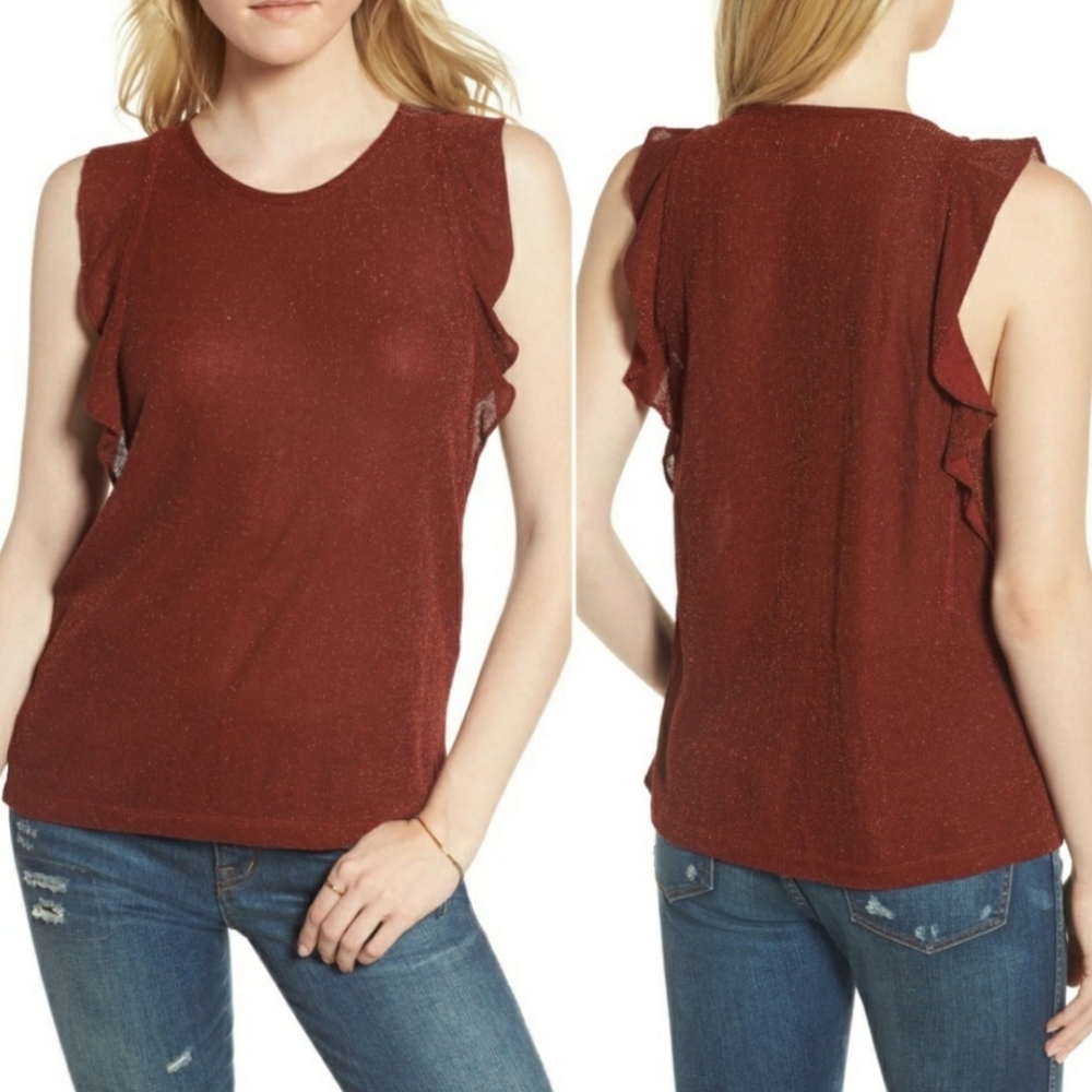 Madewell Knit Copper Metallic Ruffle Tank Top Sz S